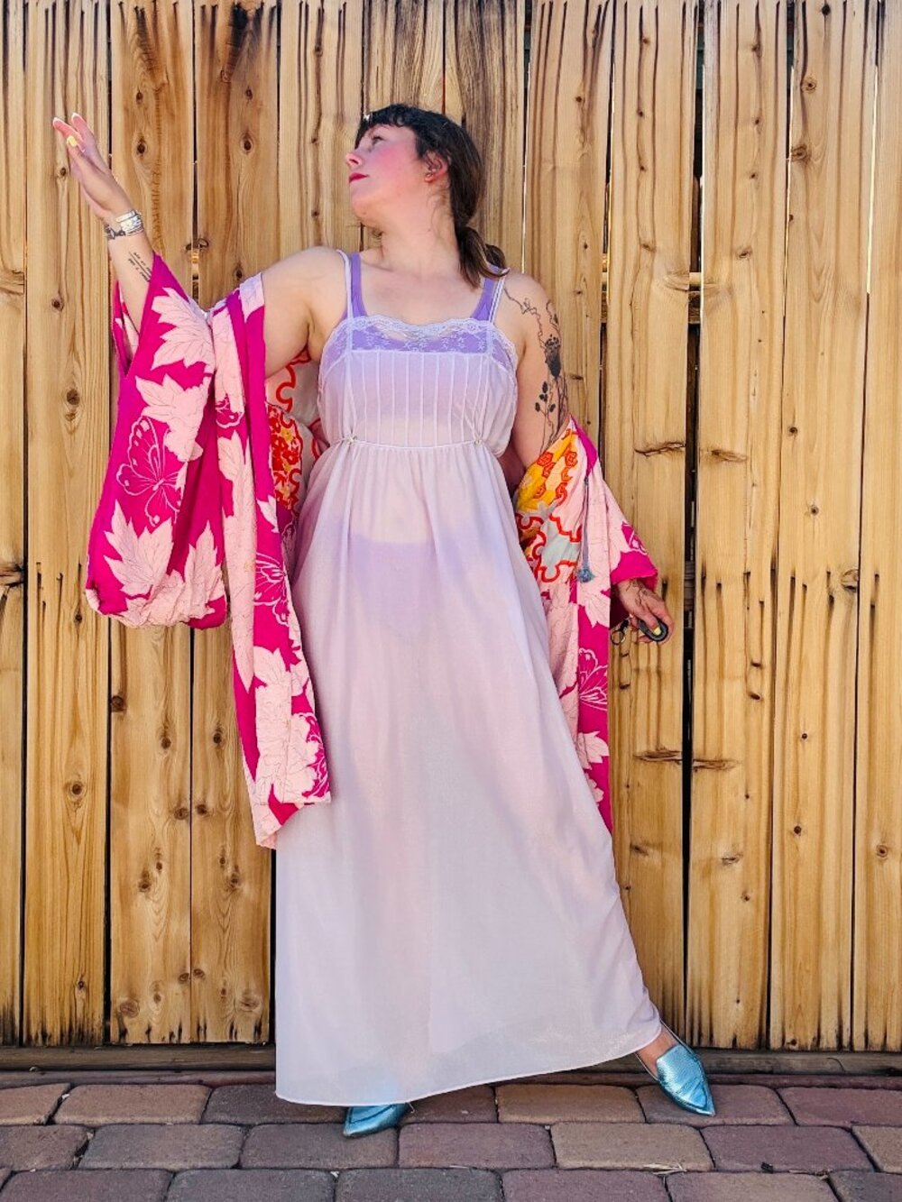 Vintage Nightgown 70s Undercover Wear Purple Empire Waist Sheer Negligee M/L